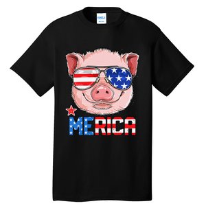 Pig Merica 4th of July American Flag USA Tall T-Shirt