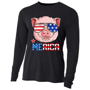 Pig Merica 4th of July American Flag USA Cooling Performance Long Sleeve Crew