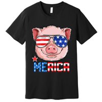 Pig Merica 4th of July American Flag USA Premium T-Shirt