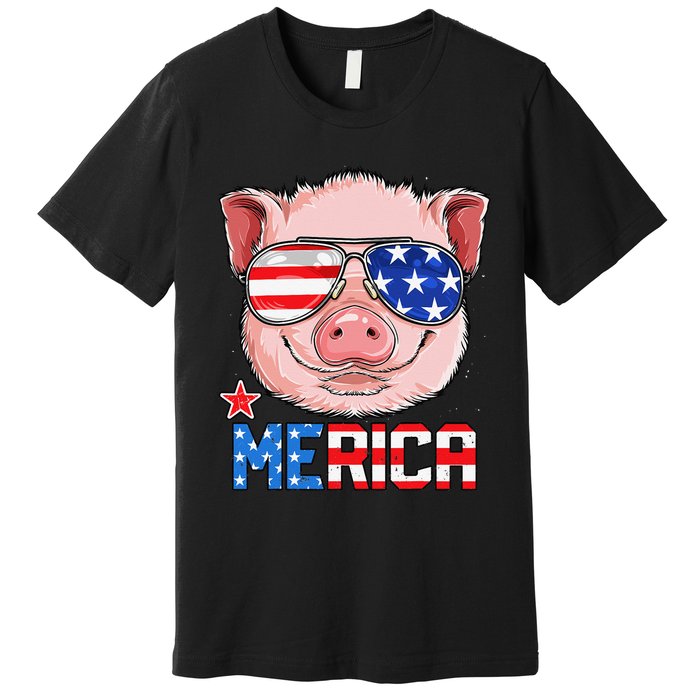 Pig Merica 4th of July American Flag USA Premium T-Shirt