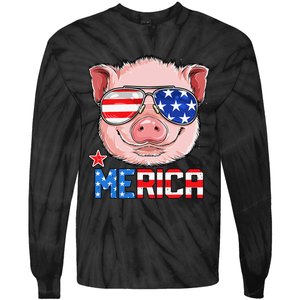 Pig Merica 4th of July American Flag USA Tie-Dye Long Sleeve Shirt