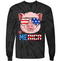 Pig Merica 4th of July American Flag USA Tie-Dye Long Sleeve Shirt