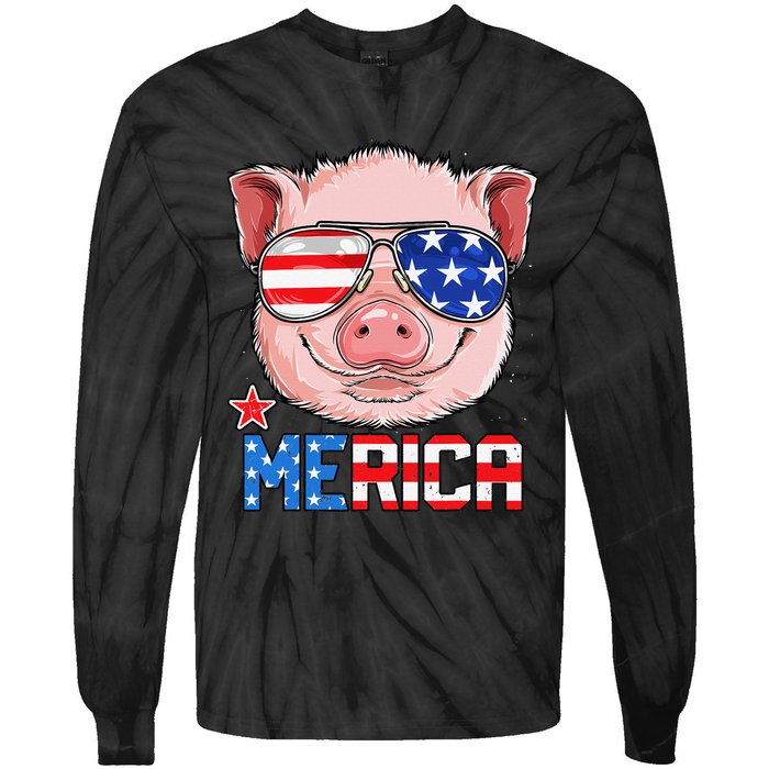 Pig Merica 4th of July American Flag USA Tie-Dye Long Sleeve Shirt