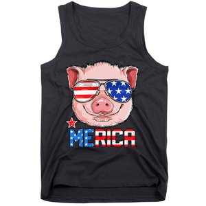 Pig Merica 4th of July American Flag USA Tank Top