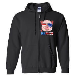 Pig Merica 4th of July American Flag USA Full Zip Hoodie