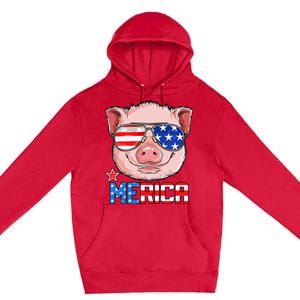 Pig Merica 4th of July American Flag USA Premium Pullover Hoodie