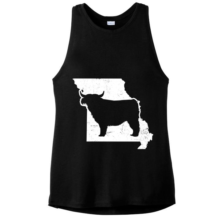 Patriotic Missouri 4th July Design Highland Cow Gift Ladies PosiCharge Tri-Blend Wicking Tank