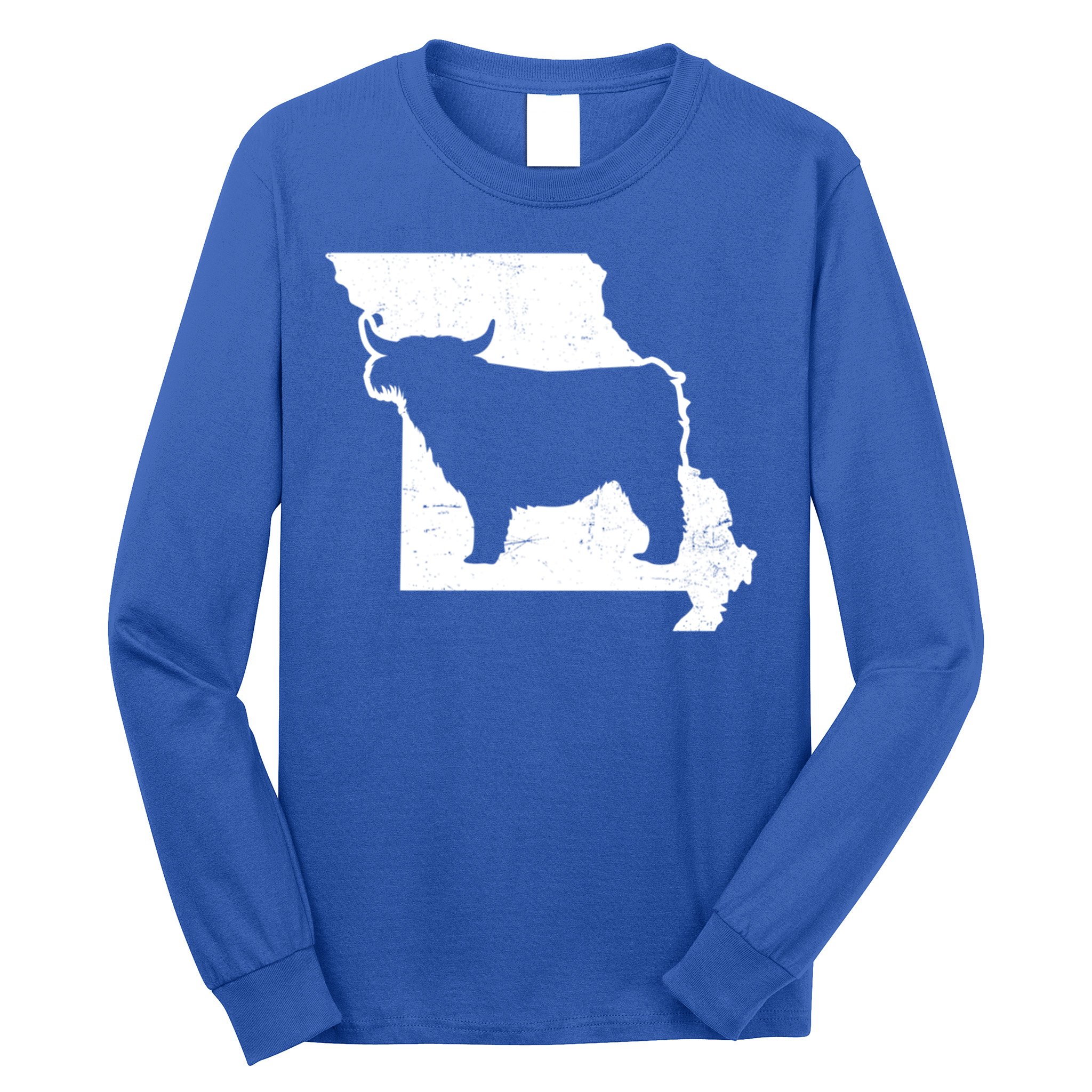 Patriotic Missouri 4th July Design Highland Cow Gift Long Sleeve Shirt