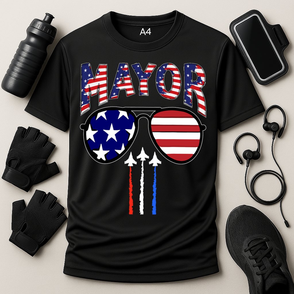 Patriotic Mayor 4th Of July Usa American Flag Cooling Performance Crew T-Shirt