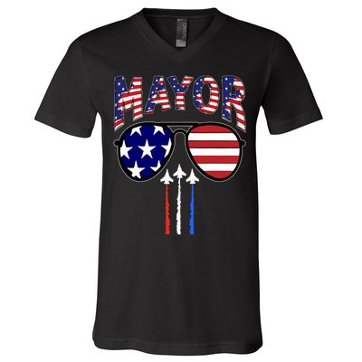 Patriotic Mayor 4th Of July Usa American Flag V-Neck T-Shirt