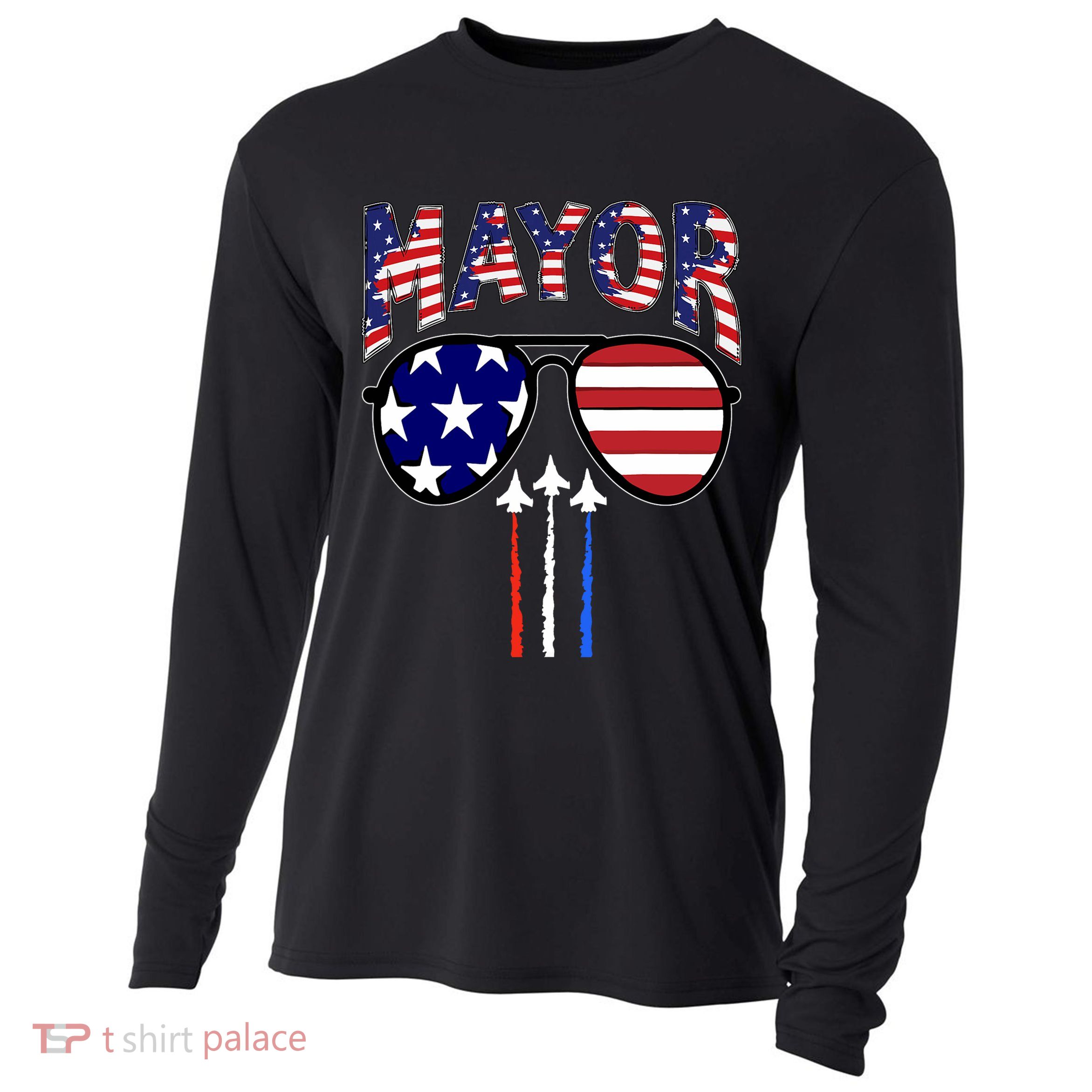 Patriotic Mayor 4th Of July Usa American Flag Cooling Performance Long Sleeve Crew