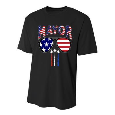 Patriotic Mayor 4th Of July Usa American Flag Youth Performance Sprint T-Shirt