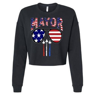 Patriotic Mayor 4th Of July Usa American Flag Cropped Pullover Crew