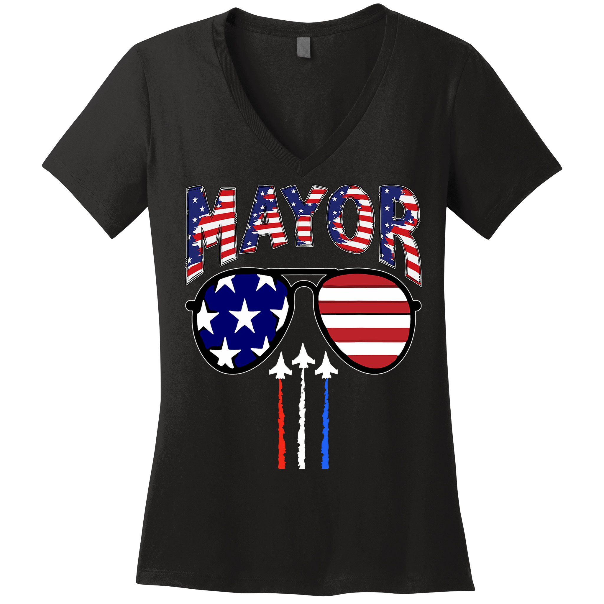 Patriotic Mayor 4th Of July Usa American Flag Women's V-Neck T-Shirt
