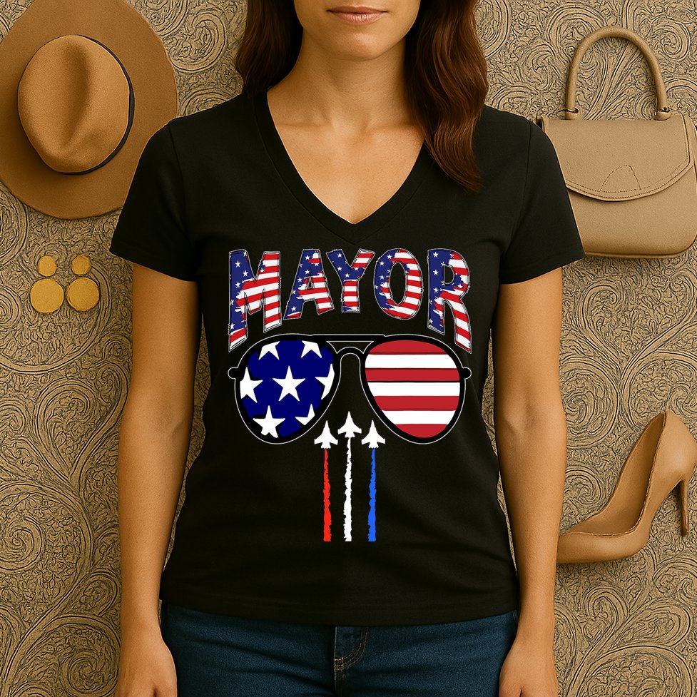 Patriotic Mayor 4th Of July Usa American Flag Women's V-Neck T-Shirt