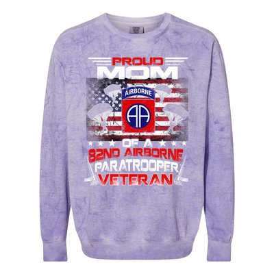 Proud Mom 82nd Airborne Paratrooper Veteran Flag Gift Colorblast Crewneck Sweatshirt