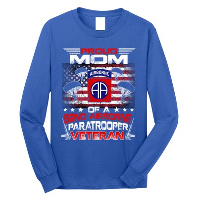 Proud Mom 82nd Airborne Paratrooper Veteran Flag Gift Long Sleeve Shirt