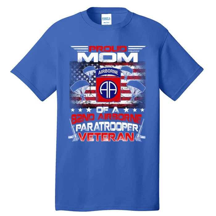 Proud Mom 82nd Airborne Paratrooper Veteran Flag Gift Tall T-Shirt