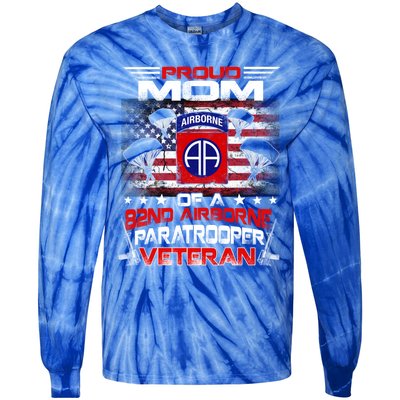 Proud Mom 82nd Airborne Paratrooper Veteran Flag Gift Tie-Dye Long Sleeve Shirt