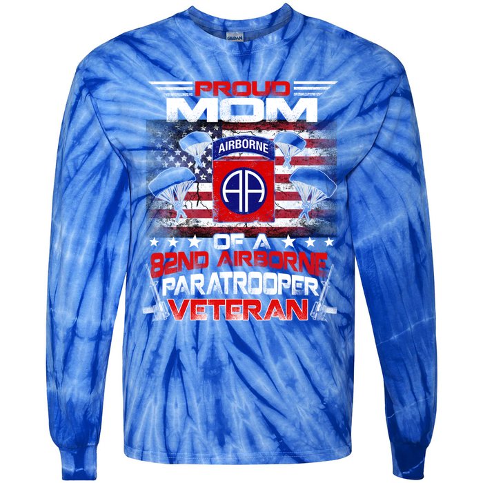 Proud Mom 82nd Airborne Paratrooper Veteran Flag Gift Tie-Dye Long Sleeve Shirt