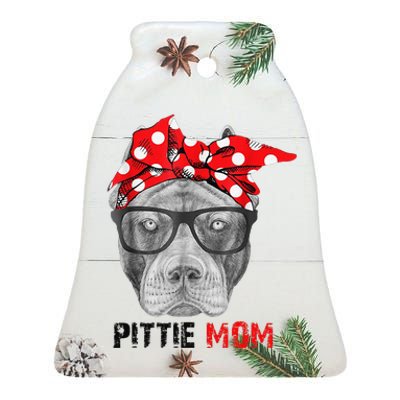 Pittie Mom And Pitbull Dog Lovers Ceramic Bell Ornament