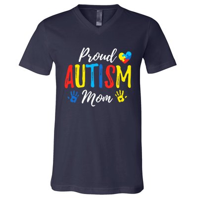 Proud Mom Autism Awareness Family Matching V-Neck T-Shirt