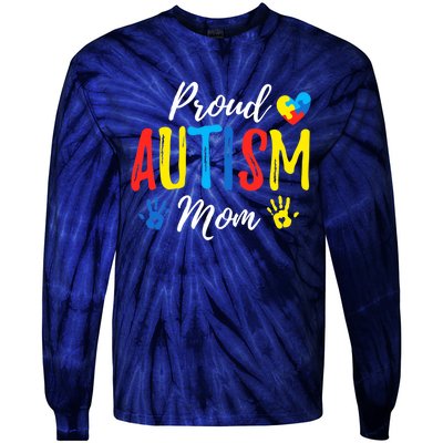 Proud Mom Autism Awareness Family Matching Tie-Dye Long Sleeve Shirt