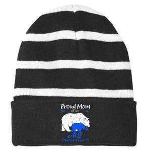 Proud Mom, ALS Warrior Striped Beanie with Solid Band