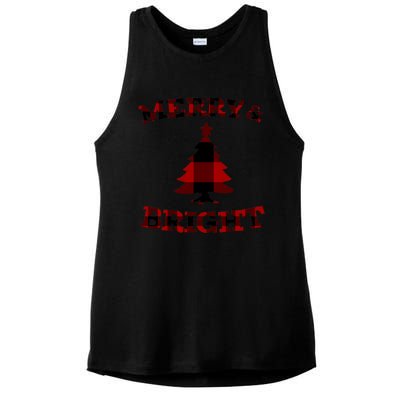 Plaid Merry And Bright Matching Family Christmas PjS Ladies PosiCharge Tri-Blend Wicking Tank