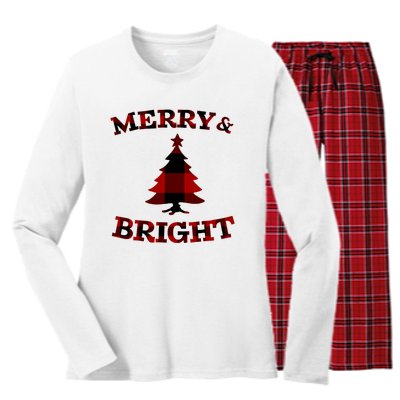 Plaid Merry And Bright Matching Family Christmas PjS Women's Long Sleeve Flannel Pajama Set 