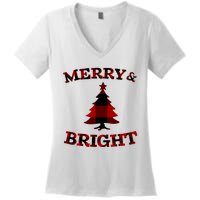 Plaid Merry And Bright Matching Family Christmas PjS Women's V-Neck T-Shirt