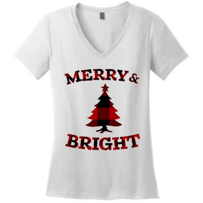 Plaid Merry And Bright Matching Family Christmas PjS Women's V-Neck T-Shirt