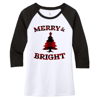 Plaid Merry And Bright Matching Family Christmas PjS Women's Tri-Blend 3/4-Sleeve Raglan Shirt