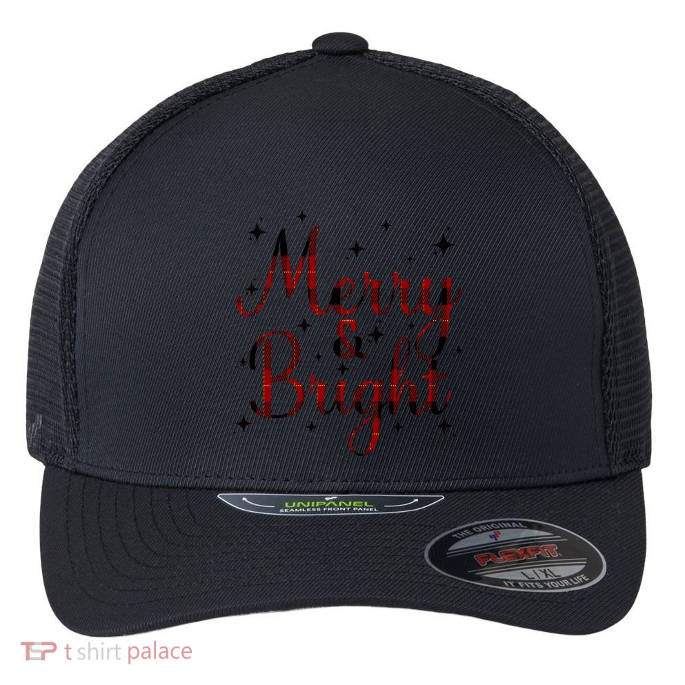 Plaid Merry And Bright Buffalo Matching Family Christmas Pjs Long Sleeve Flexfit Unipanel Trucker Cap