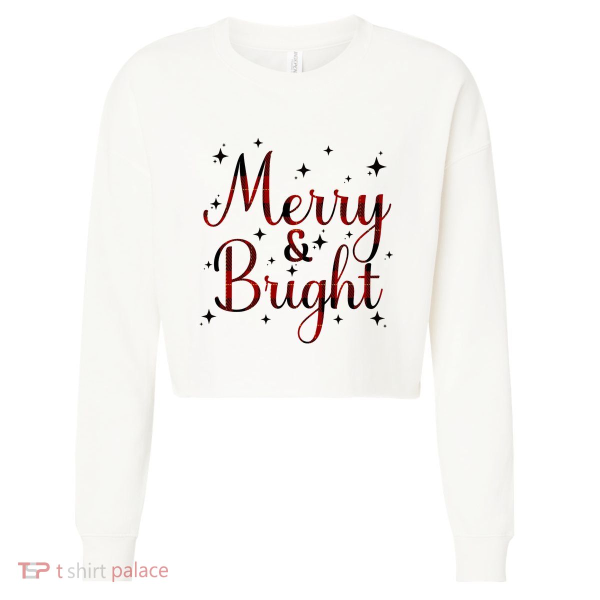 Plaid Merry And Bright Buffalo Matching Family Christmas Pjs Long Sleeve Cropped Pullover Crew