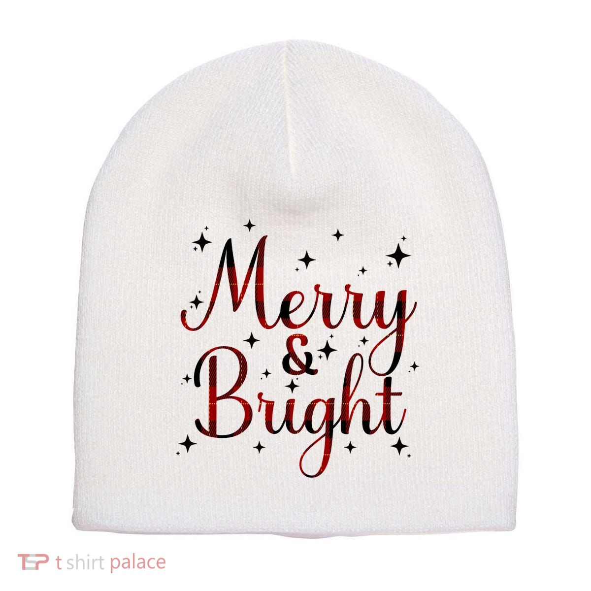 Plaid Merry And Bright Buffalo Matching Family Christmas Pjs Long Sleeve Short Acrylic Beanie
