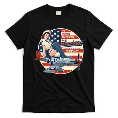 P51 Mustang Airplane For Men WWII Pinup T-Shirt