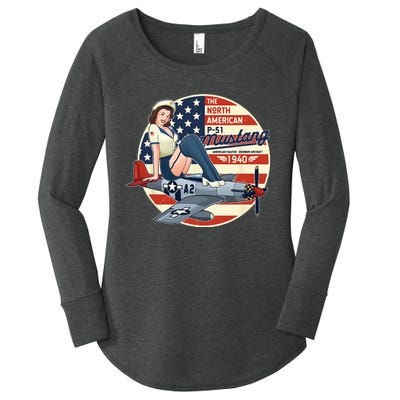 P51 Mustang Airplane For Men WWII Pinup Women's Perfect Tri Tunic Long Sleeve Shirt