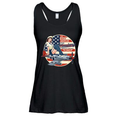 P51 Mustang Airplane For Men WWII Pinup Ladies Essential Flowy Tank