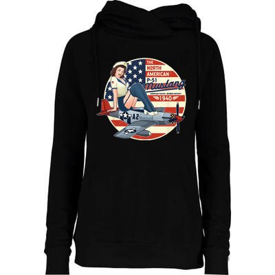 P51 Mustang Airplane For Men WWII Pinup Womens Funnel Neck Pullover Hood