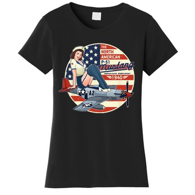 P51 Mustang Airplane For Men WWII Pinup Women's T-Shirt