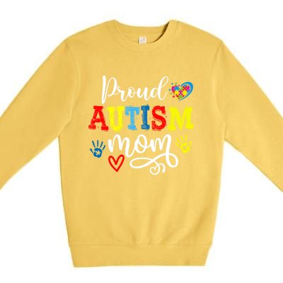 Proud Mom Autism Awareness Family Matchinggreat Giftmom Autistic Son Gift Premium Crewneck Sweatshirt