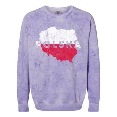 Polish Map And Flag Souvenir Distressed Poland Gift Colorblast Crewneck Sweatshirt