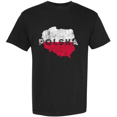 Polish Map And Flag Souvenir Distressed Poland Gift Garment-Dyed Heavyweight T-Shirt