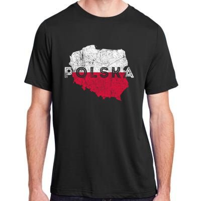 Polish Map And Flag Souvenir Distressed Poland Gift Adult ChromaSoft Performance T-Shirt