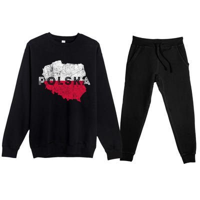 Polish Map And Flag Souvenir Distressed Poland Gift Premium Crewneck Sweatsuit Set