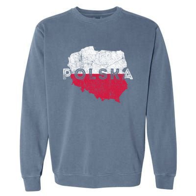 Polish Map And Flag Souvenir Distressed Poland Gift Garment-Dyed Sweatshirt