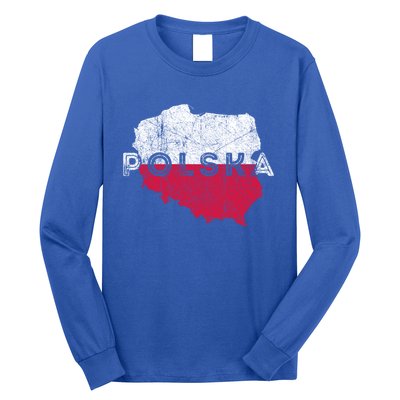 Polish Map And Flag Souvenir Distressed Poland Gift Long Sleeve Shirt