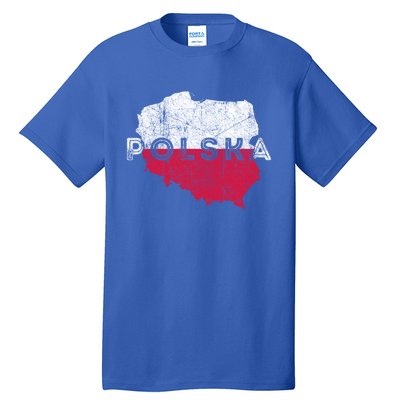 Polish Map And Flag Souvenir Distressed Poland Gift Tall T-Shirt