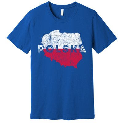 Polish Map And Flag Souvenir Distressed Poland Gift Premium T-Shirt